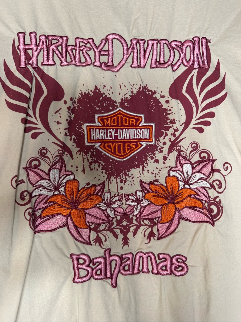 Harley Davidson Bahamas Womens XL Embroidered Button Up Shirt Y2K Biker